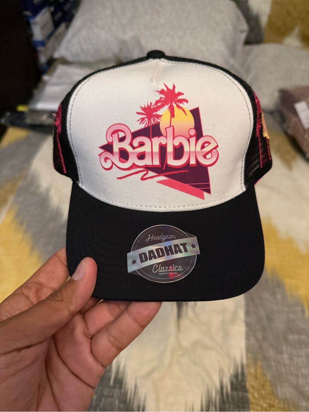 Headgear Barbie Black & White Trucker Hat with Pink Graphic Logo